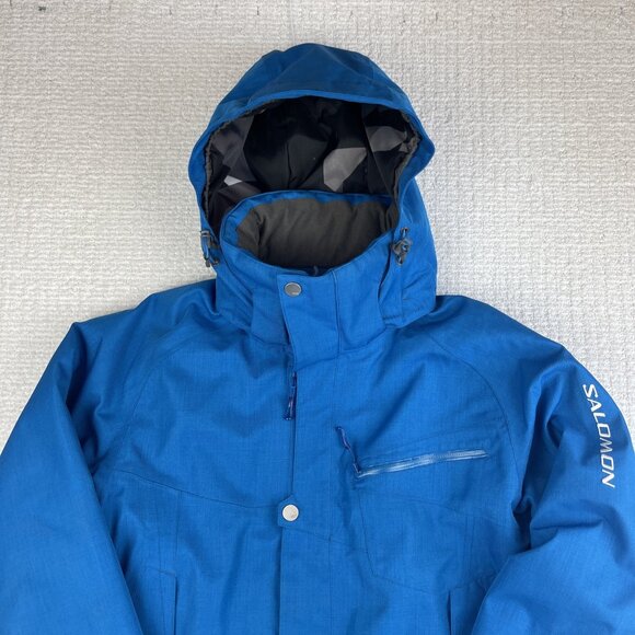 Y2K Salomon Blue Hooded Ski Jacket Clima Pro Storm 20000 Ski Jacket Men M - Picture 2 of 16